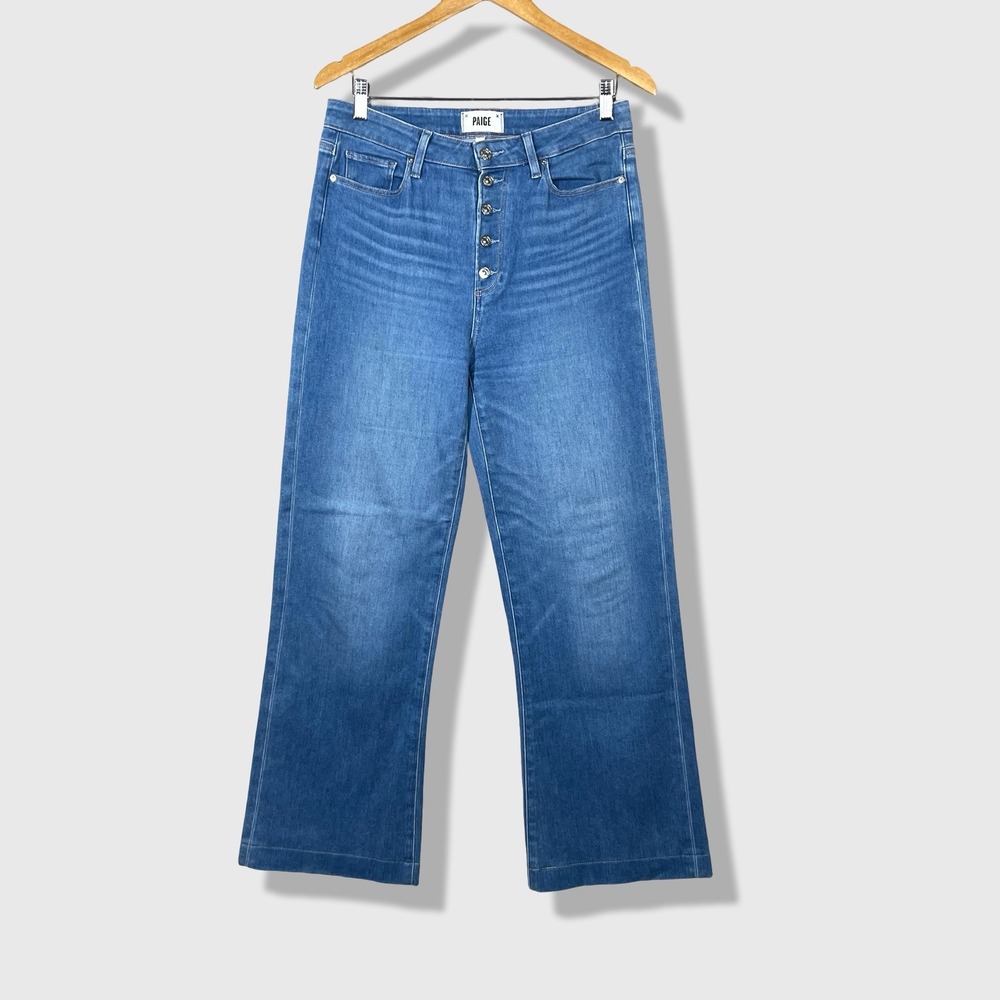 PAIGE Leenah Jeans Womens 30 Blue Denim High Rise Wide Leg Classic Boho Casual